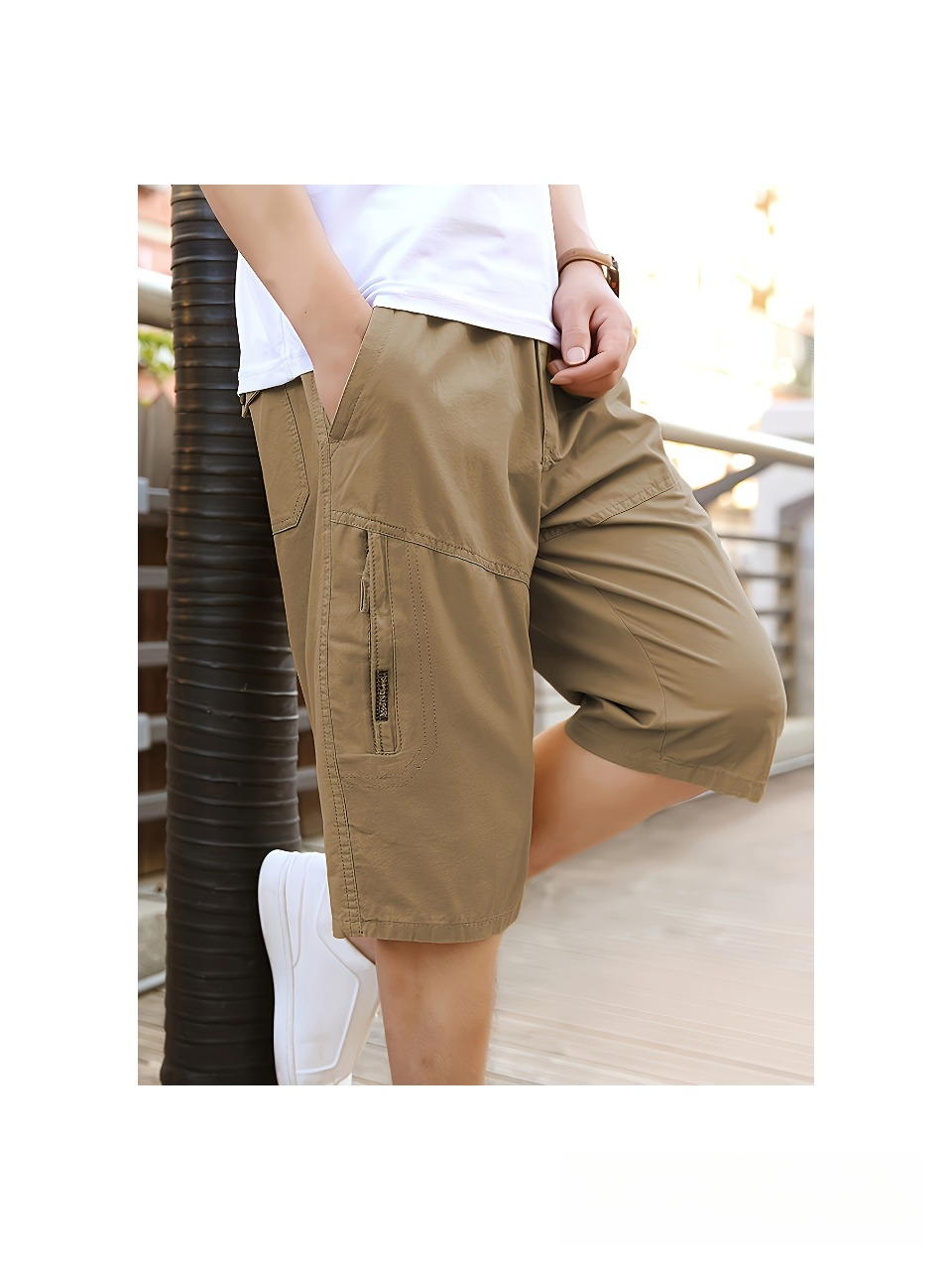MEN'S SOLID COLOR COTTON REGULAR FIT CARGO SHORT