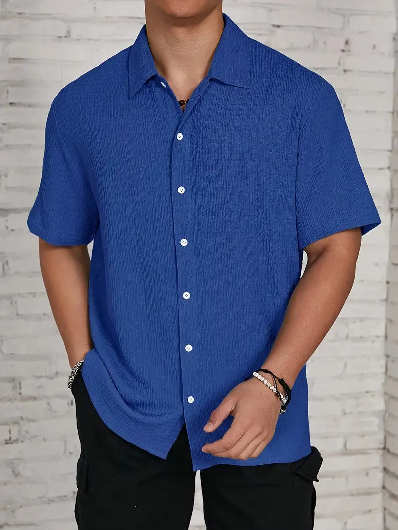 VERSATILE MEN'S LAPEL COLLAR CASUAL SHORT SLEEVE SHIRT