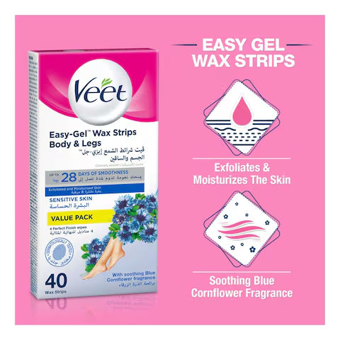 شرائح شمع فيت للبشرة الحساسة سهلة الاستخدام للجسم والساقين - 40 قطعة