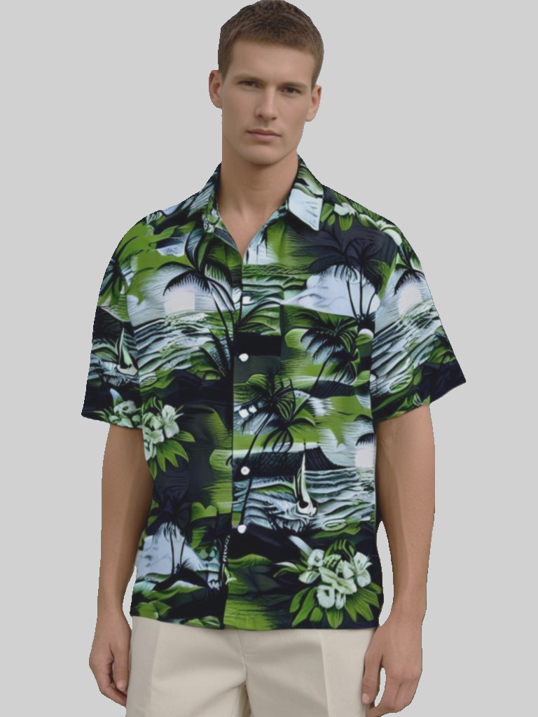 MEN SUMMER SOFT HAWAII PRINTED SHORT SLEEVE SHIRT