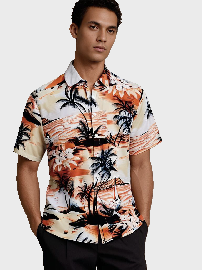 MEN SUMMER SOFT HAWAII PRINTED SHORT SLEEVE SHIRT