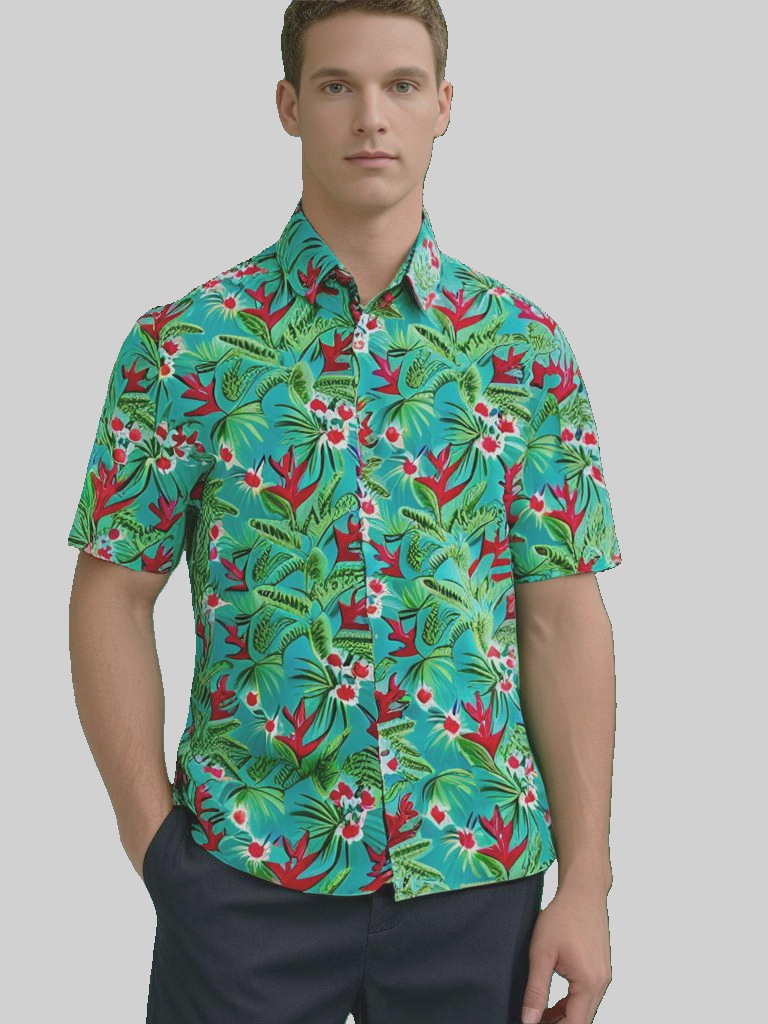 MEN SUMMER SOFT HAWAII PRINTED SHORT SLEEVE SHIRT