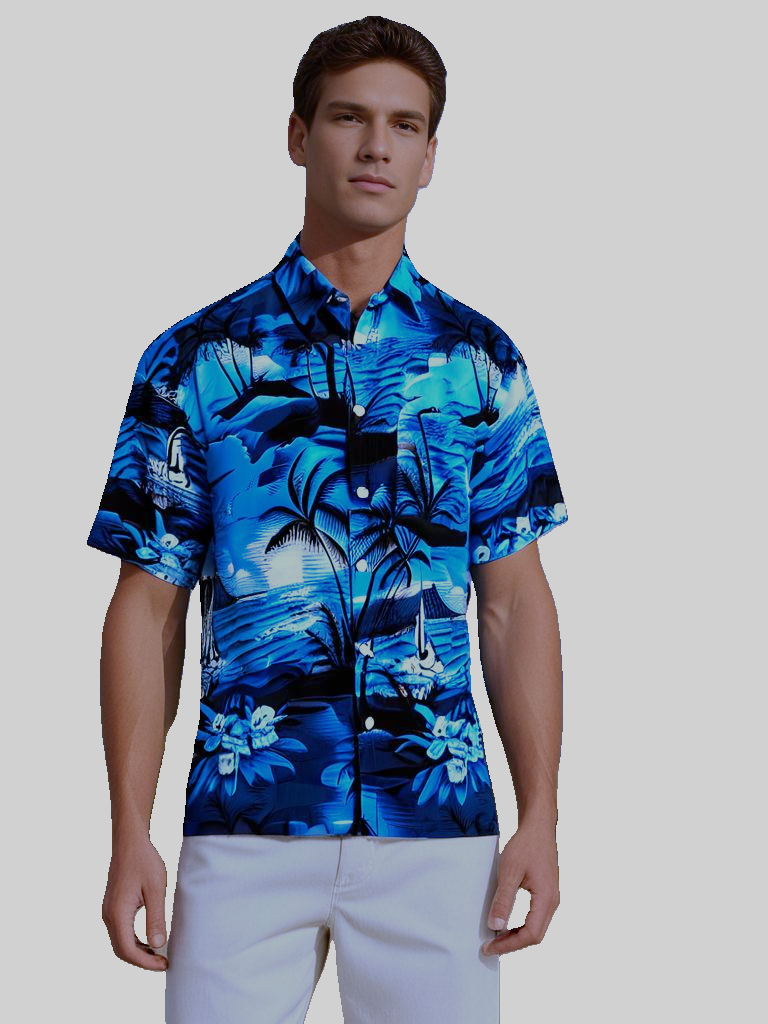 MEN SUMMER SOFT HAWAII PRINTED SHORT SLEEVE SHIRT