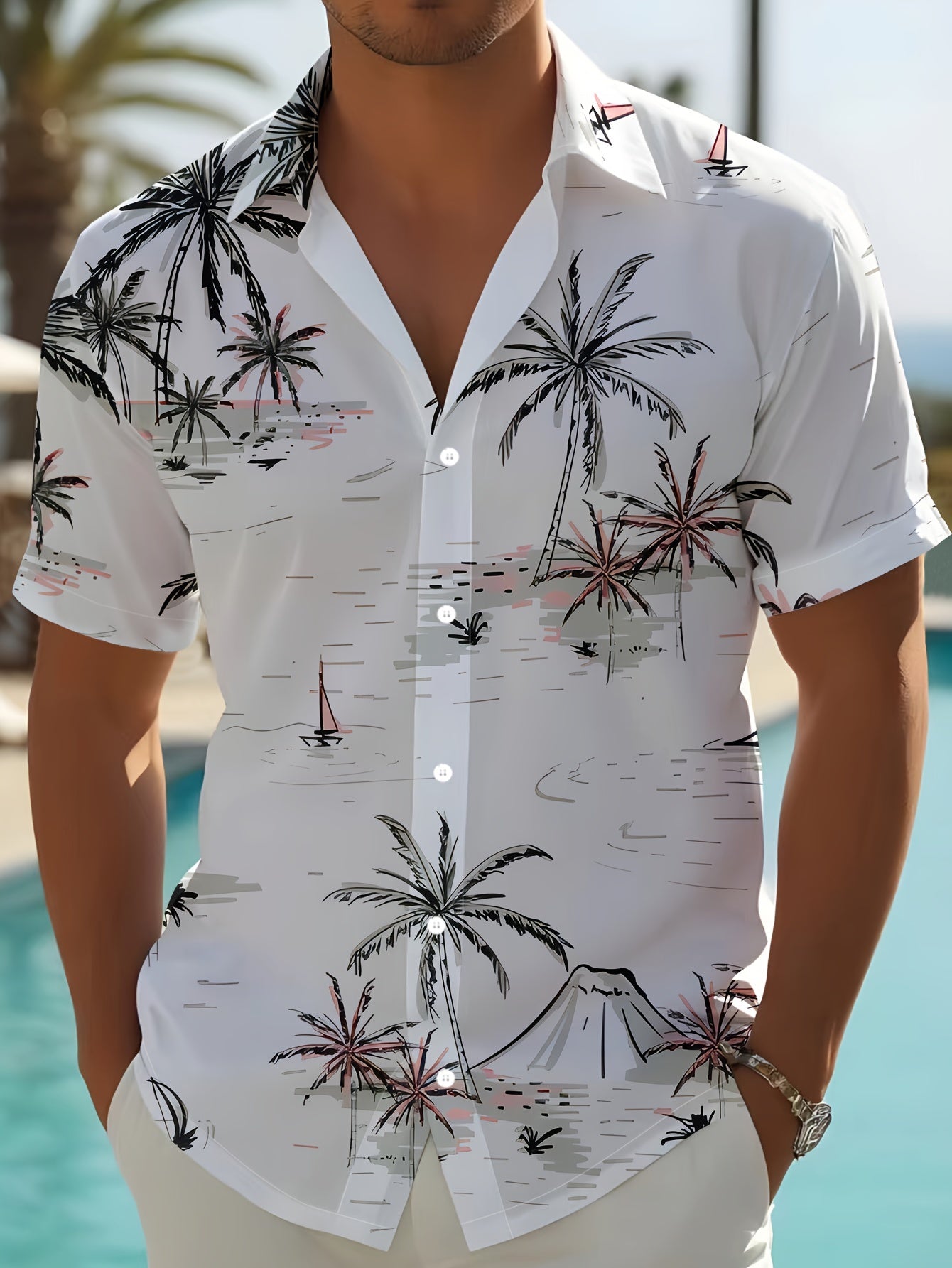 STYLISH MEN'S TRENDY PALM SHORT SLEEVES SHIRT
