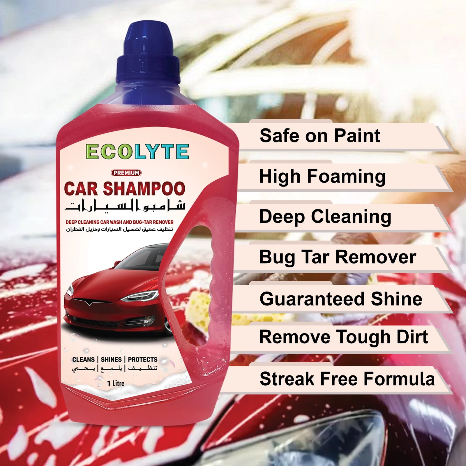 ECOLYTE PREMIUM DEEP CLEANING AND BUG-TAR REMOVER CAR SHAMPOO 1LTR