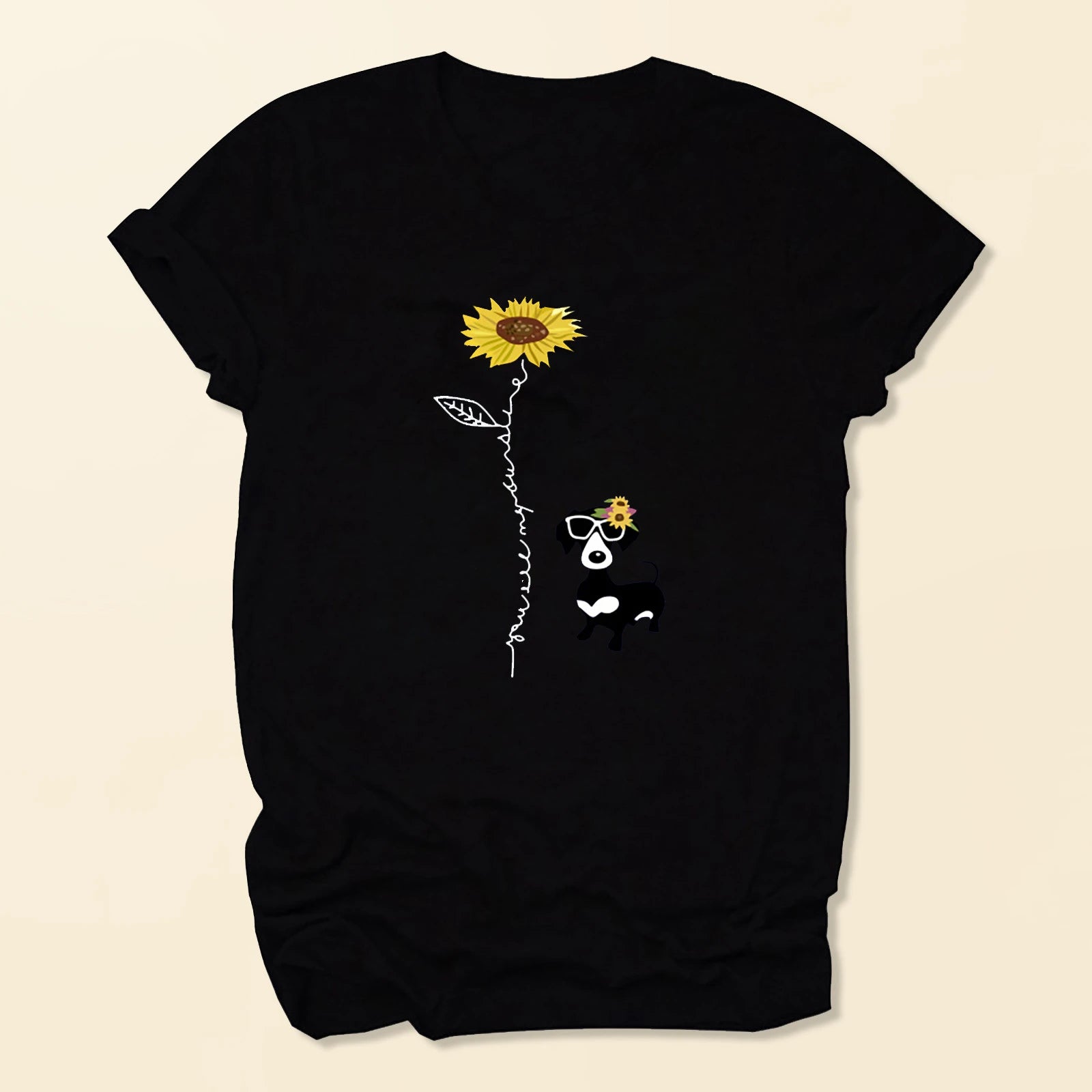 FASHIONABLE SUNFLOWER DOG PRINTED SHORT SLEEVE SHIRT FOR ALL SEASON