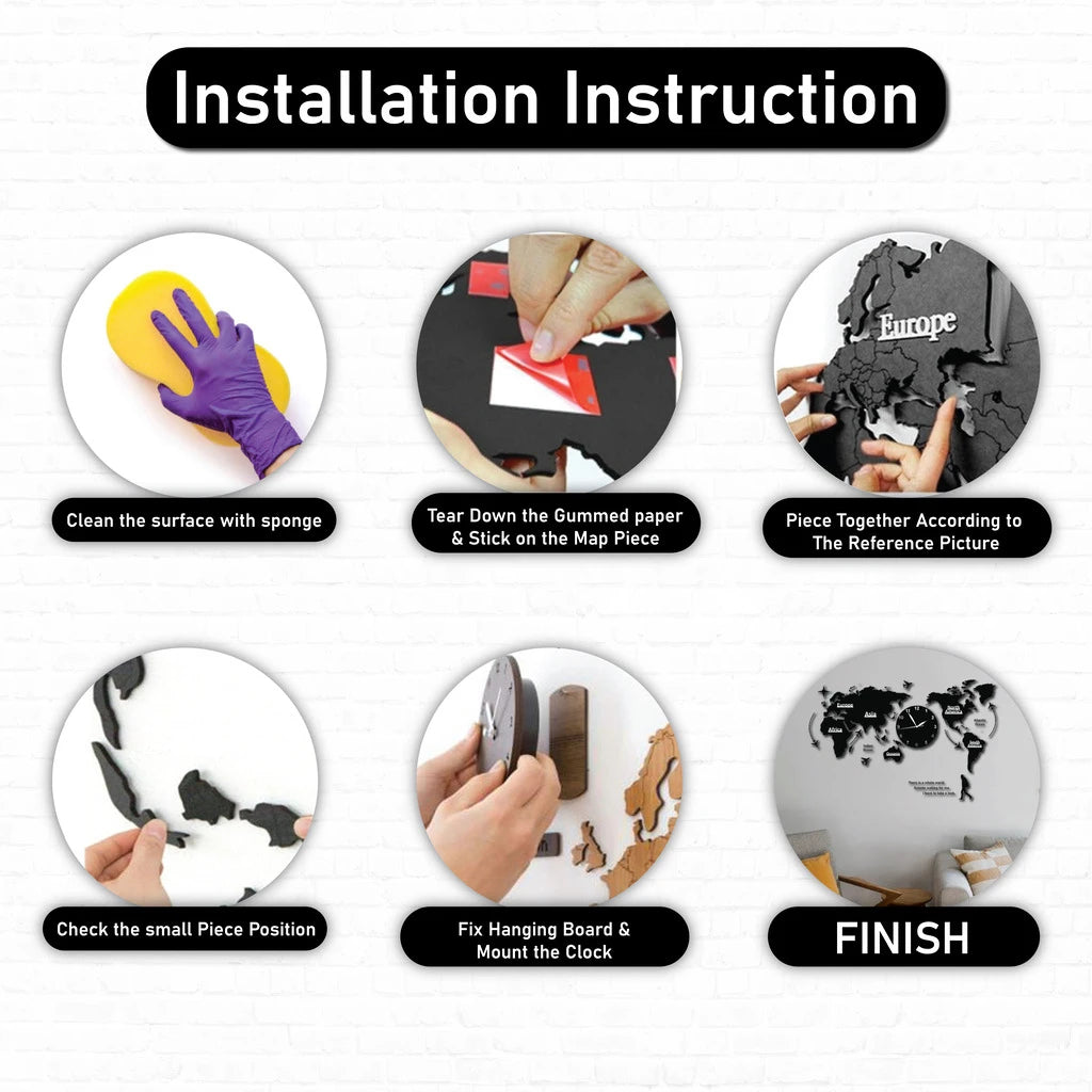 FLEXYKO HIGH QUALITY ACRYLIC WALL BLACK WORLD MAP WITH CLOCK