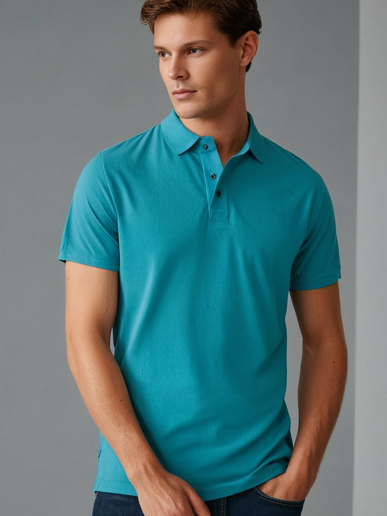MEN'S SOLID TURQUOISE COLOR HALF SLEEVE COTTON BLEND POLO SHIRT