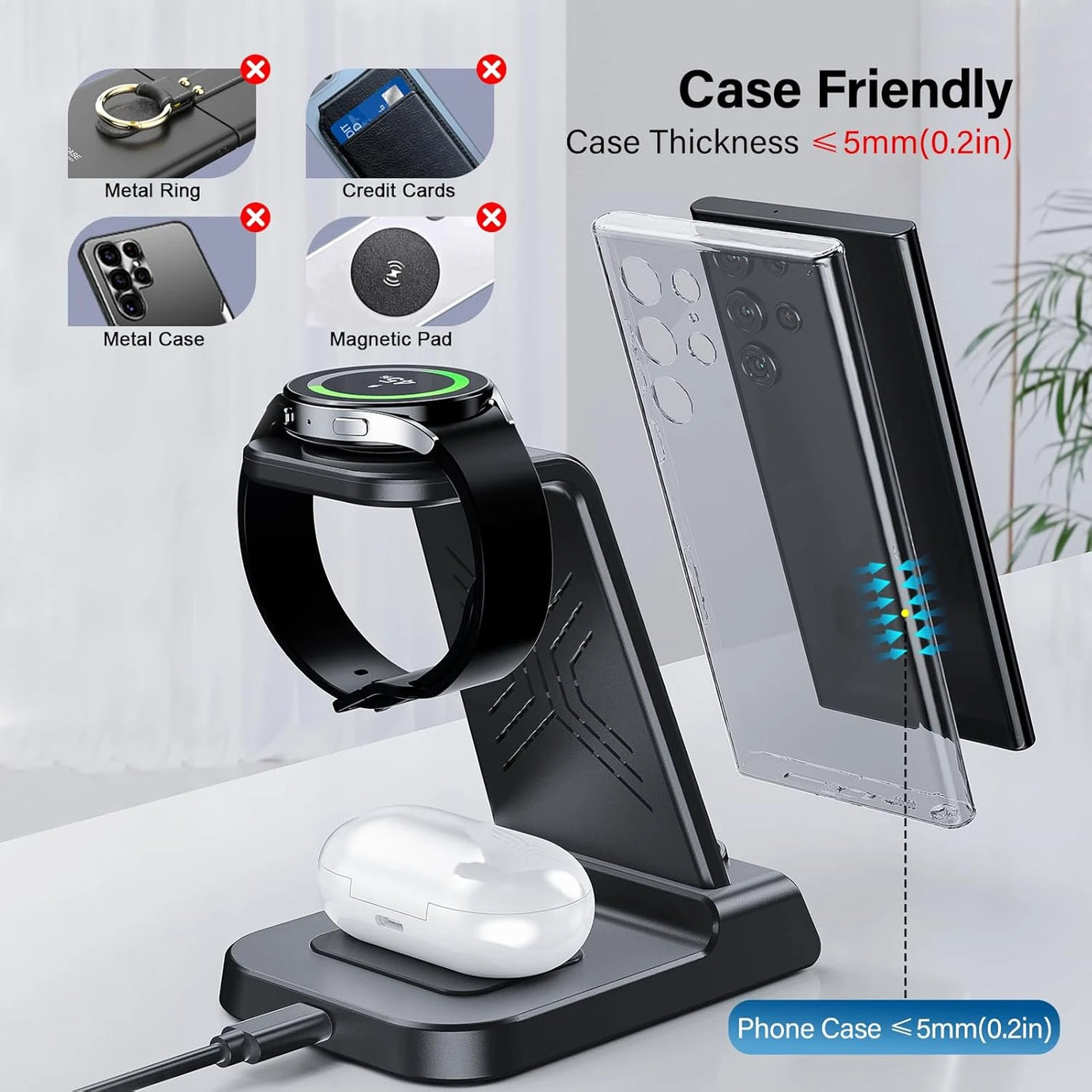 WIRELESS CLOCK CHARGER 3IN1 FOR SAMSUNG S24 S23 ULTRA Z FLIP 6 WATCH 7 6 BUDS 2 PRO