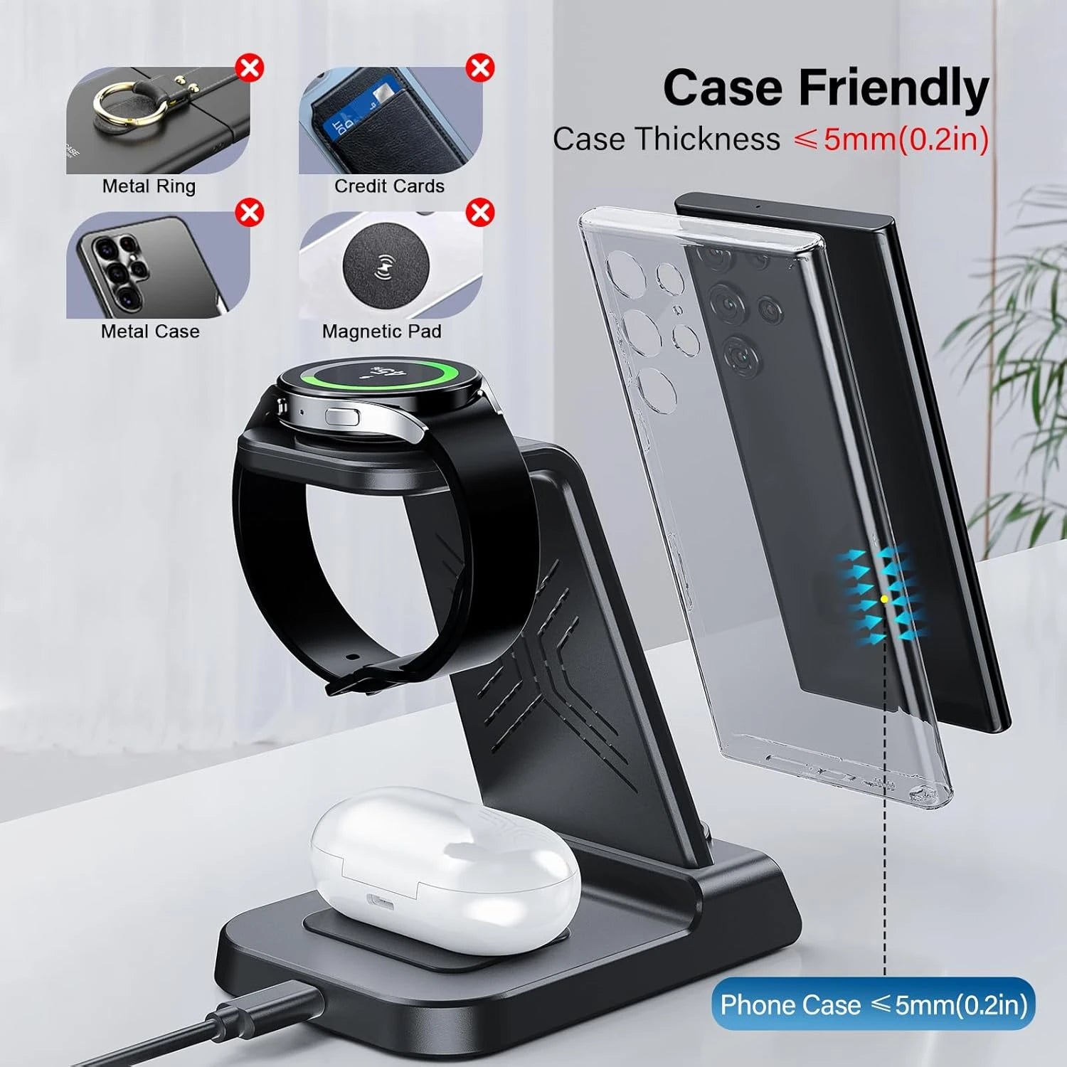 WIRELESS CLOCK CHARGER 3IN1 FOR SAMSUNG S24 S23 ULTRA Z FLIP 6 WATCH 7 6 BUDS 2 PRO