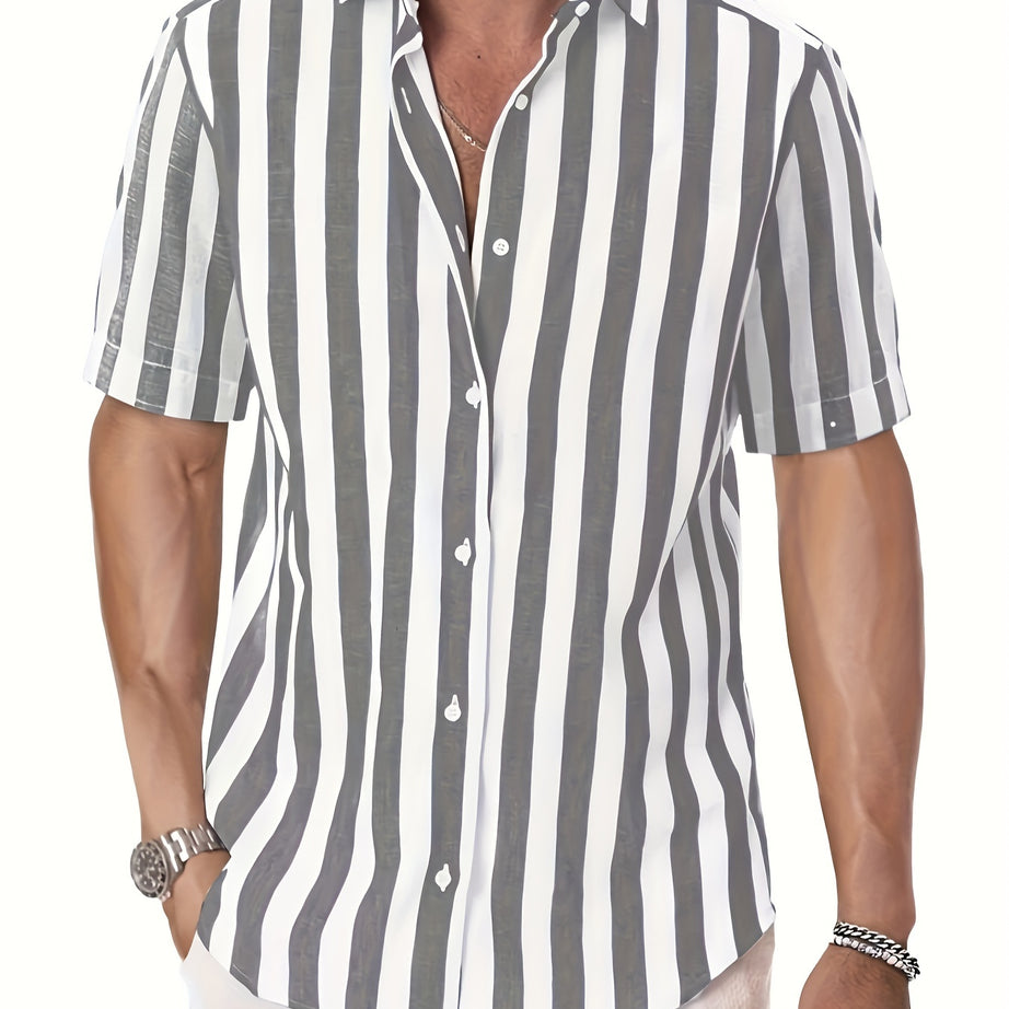 MEN'S SHORT SLEEVE VERTICAL STRIPES REGULAR FIT SHIRT