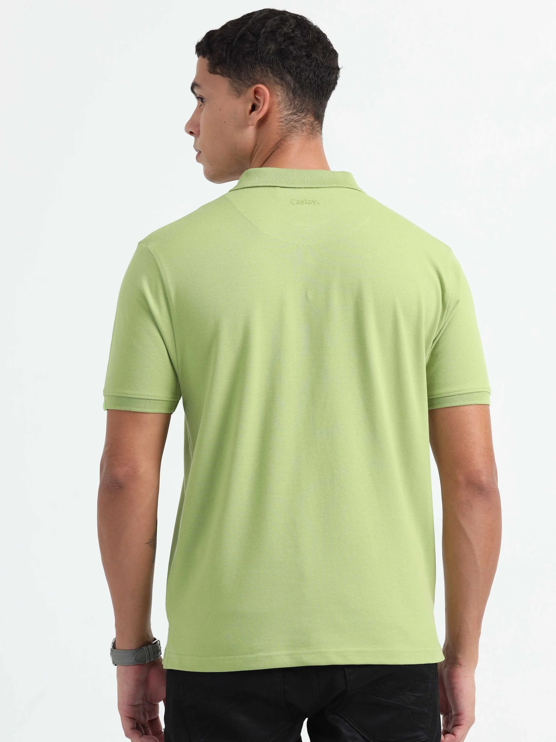 MEN'S STYLISH CASUAL OUTING OLIVE GREEN POLO SHIRT