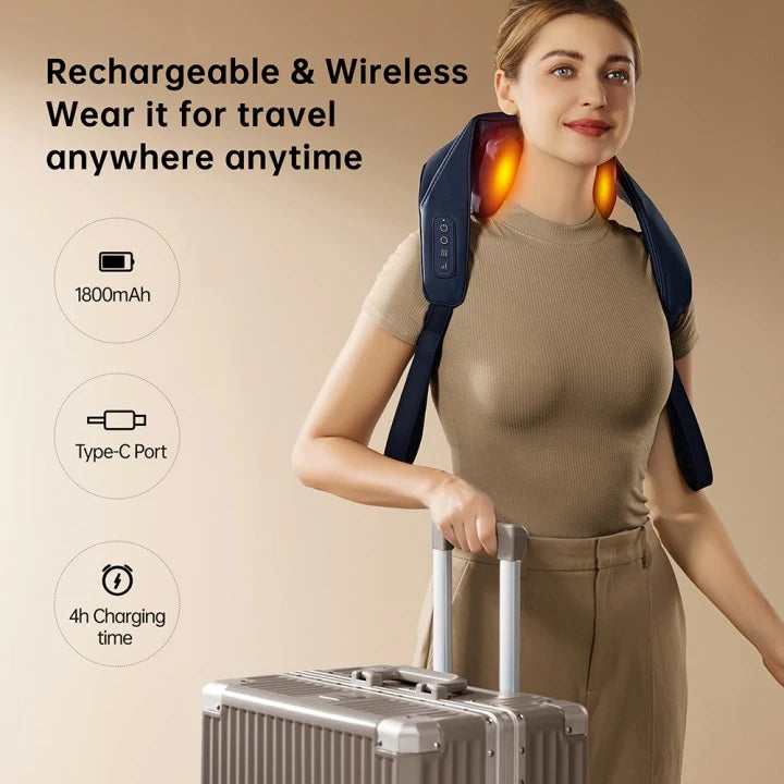 ELECTRIC CORDLESS SHIATSU NECK & SHOULDER MASSAGER NECK AND BACK PAIN RELIEF WITH FREE GIFT