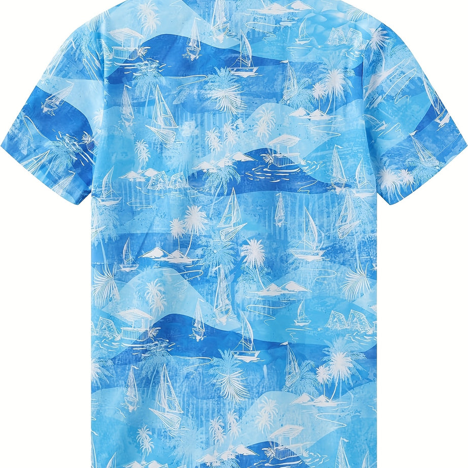 MEN SUMMER VIBRANT OCEAN & ISLAND HAWAII PRINTED SHORT SLEEVE SHIRT