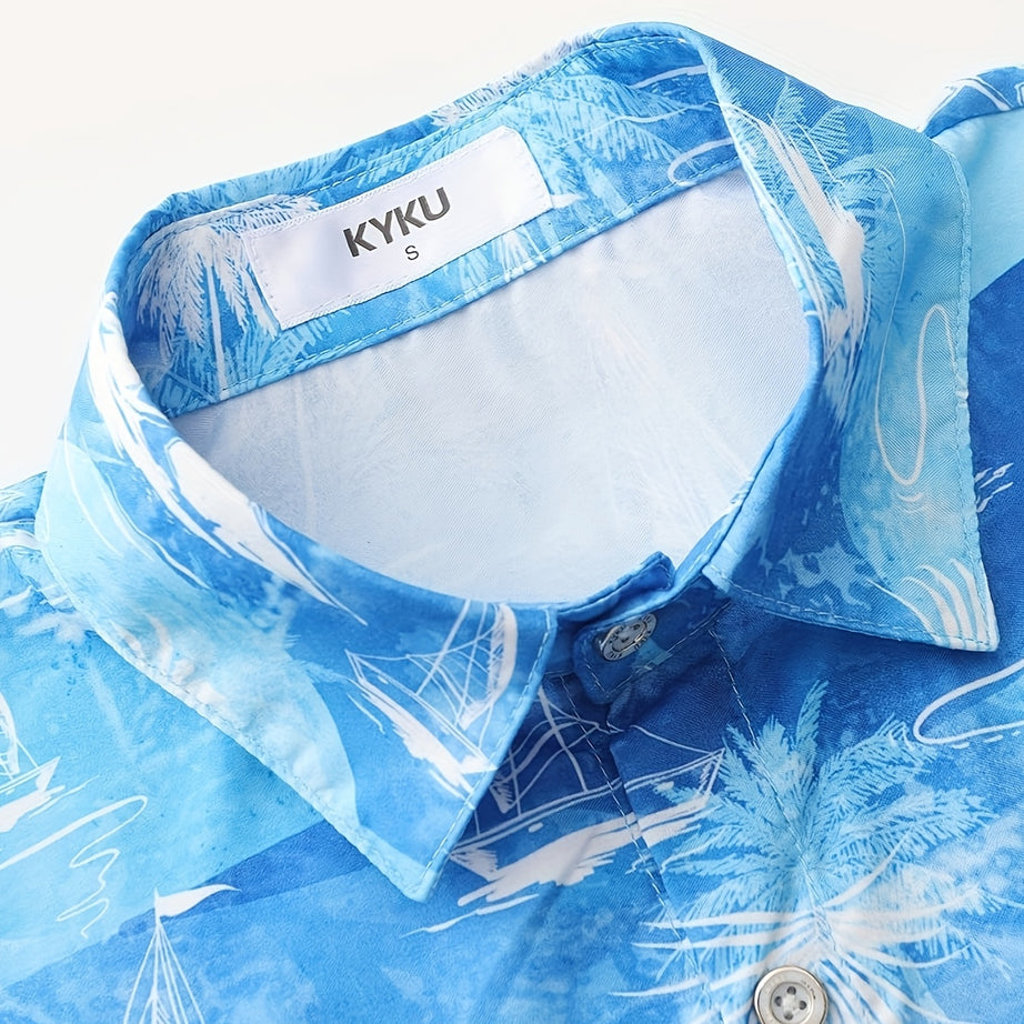 MEN SUMMER VIBRANT OCEAN & ISLAND HAWAII PRINTED SHORT SLEEVE SHIRT
