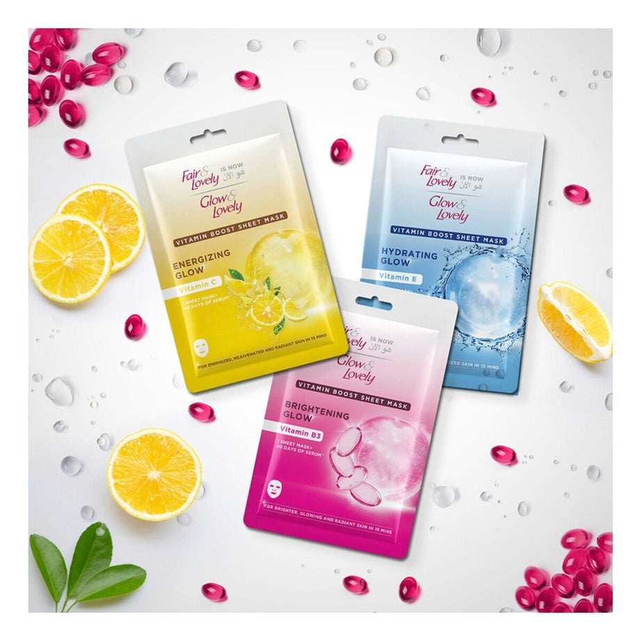 GLOW & LOVELY HYDRATING GLOW VITAMIN BOOST SHEET MASK FOR SOFT MOISTURIZED SKIN WITH VITAMIN E 20G