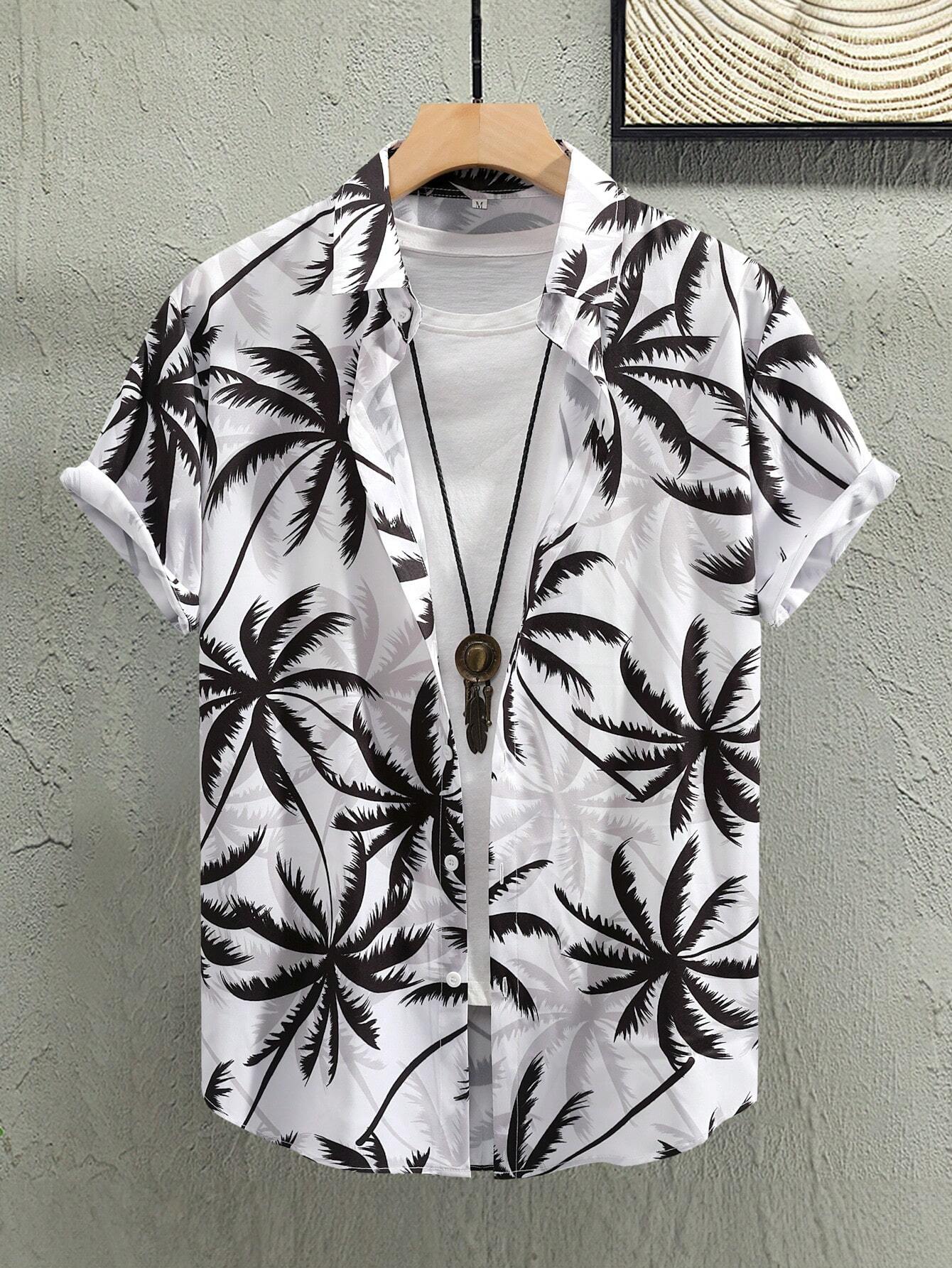 MEN'S SHORT SLEEVE COCONUT TREE GRAPHIC COLORFUL PRINT SHIRT