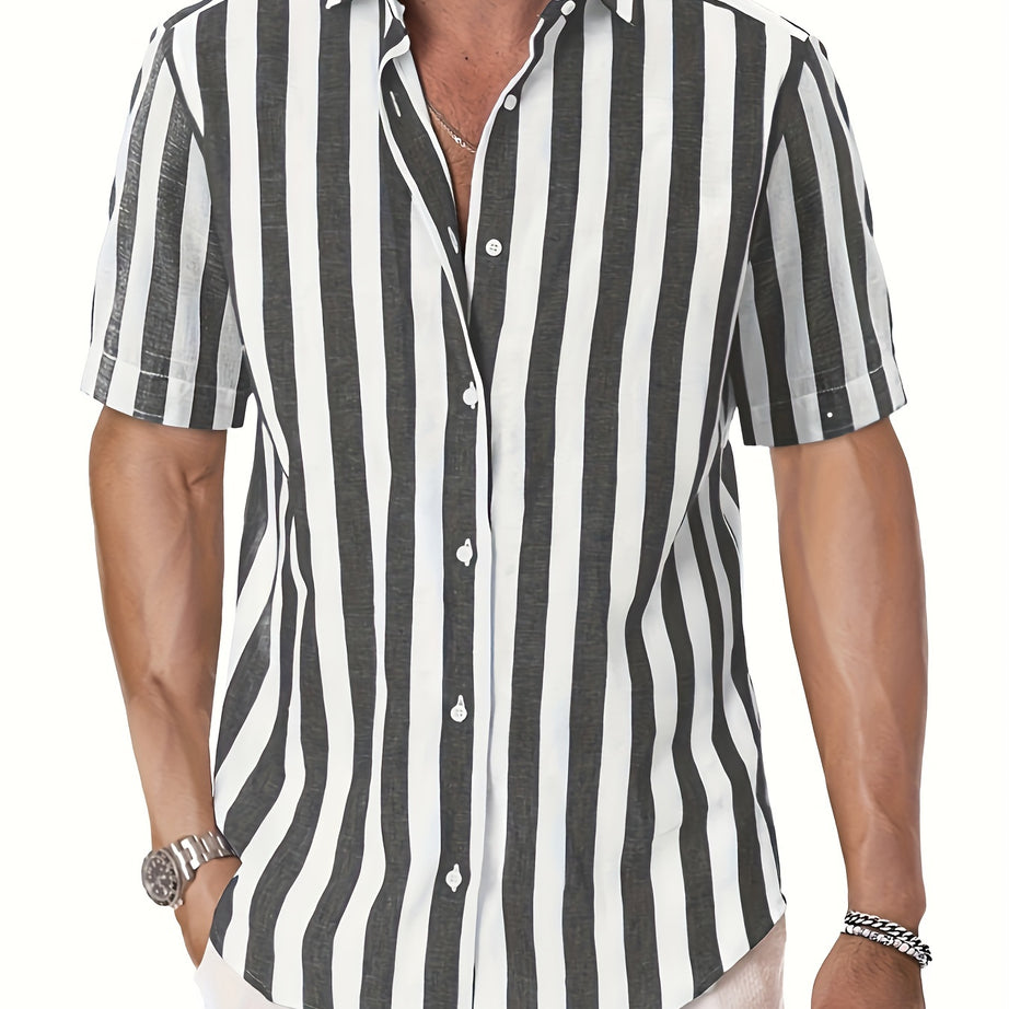 MEN'S SHORT SLEEVE VERTICAL STRIPES REGULAR FIT SHIRT