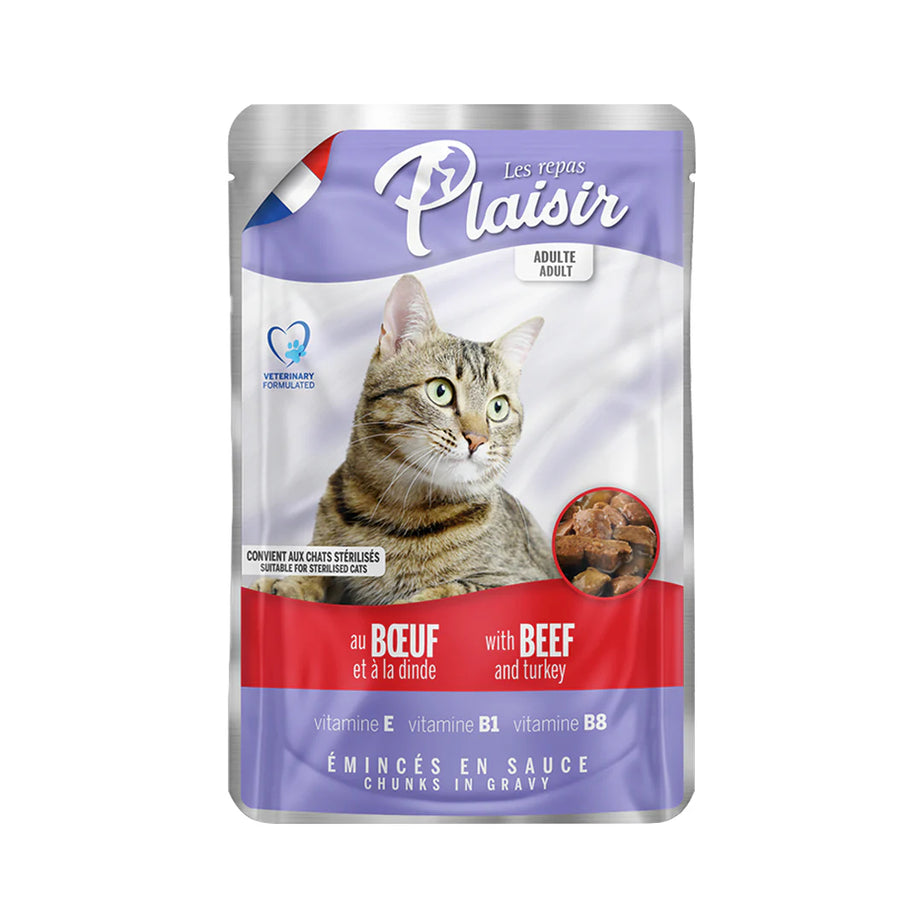 PLAISIR CHUNKS GRAVY CHUNKS TROUT & SHRIMPS POUCH FOR CATS 100G