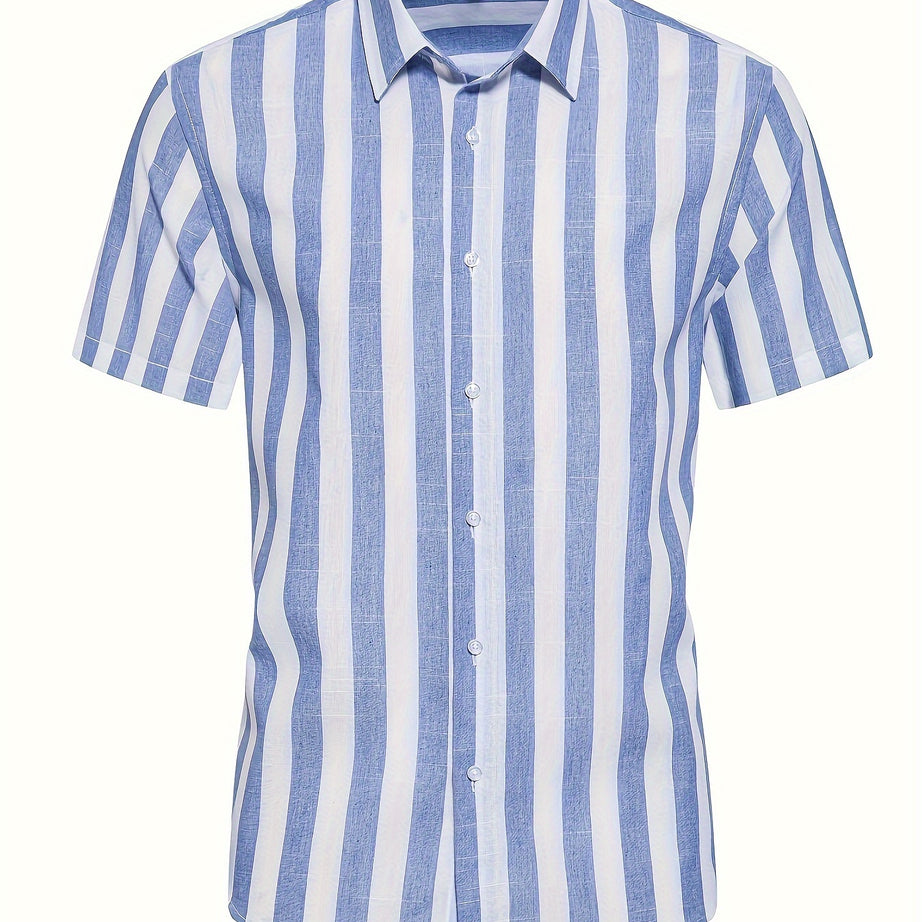 MEN'S SHORT SLEEVE VERTICAL STRIPES REGULAR FIT SHIRT