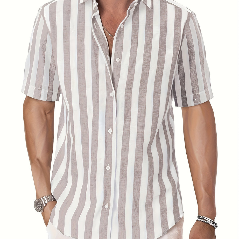 MEN'S SHORT SLEEVE VERTICAL STRIPES REGULAR FIT SHIRT