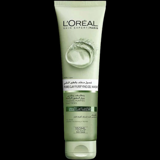 منظف ​​الطين النقي للعناية بالبشرة من لوريال باريس - أخضر، ينقي ويزيل لمعان البشرة - 150 مل