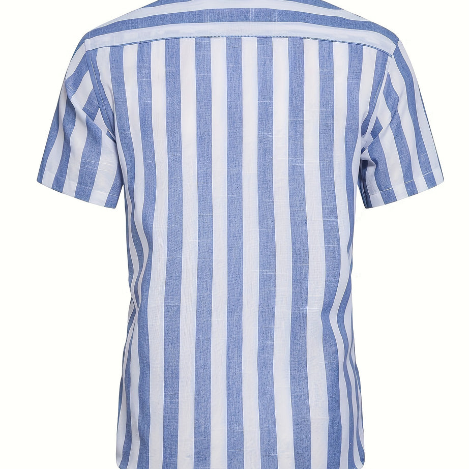 MEN'S SHORT SLEEVE VERTICAL STRIPES REGULAR FIT SHIRT