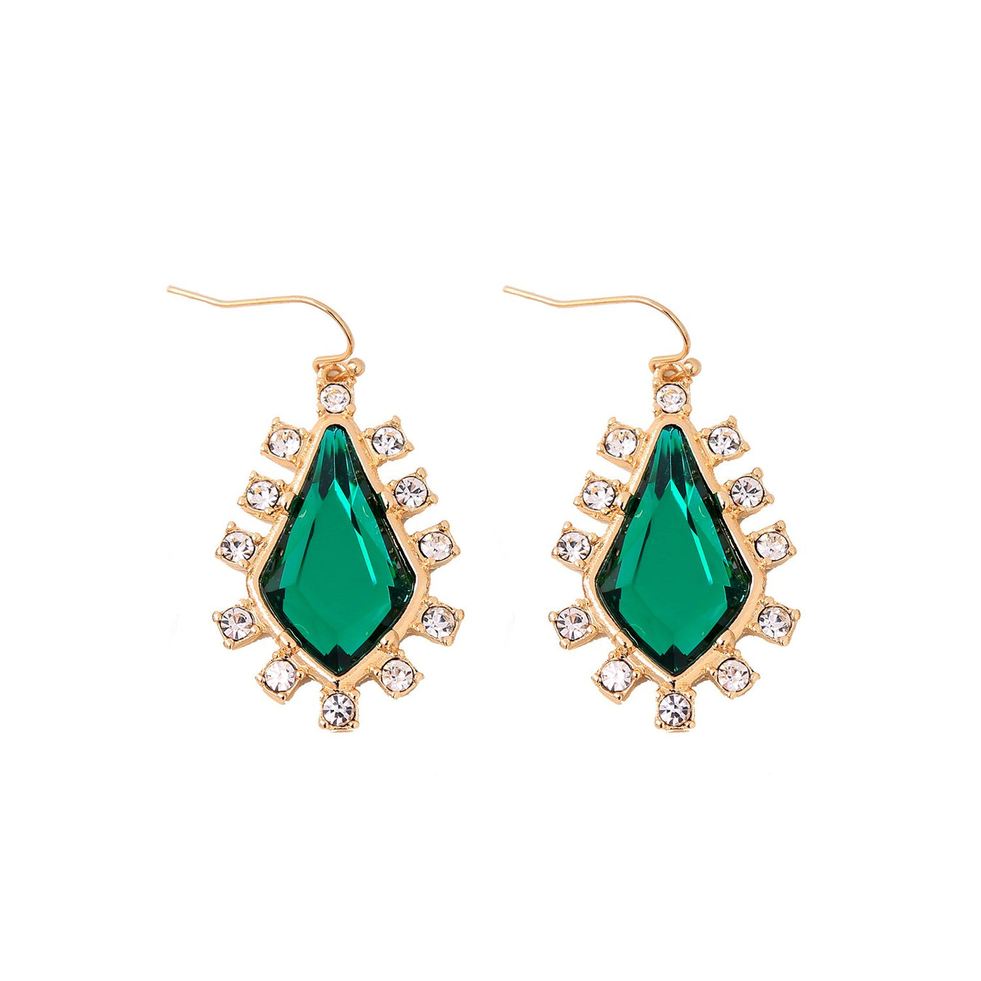 WOMENS RHOMBUS CRYSTAL DROP GOLD PLATED GEOMETRIC EARRINGS