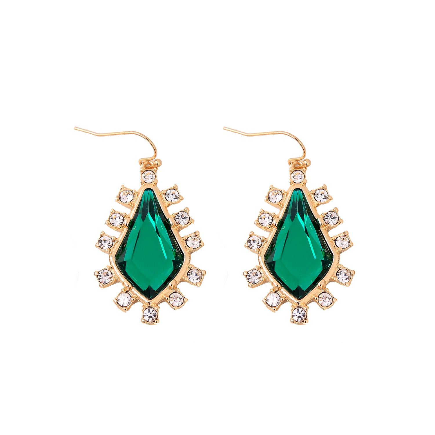 WOMENS RHOMBUS CRYSTAL DROP GOLD PLATED GEOMETRIC EARRINGS