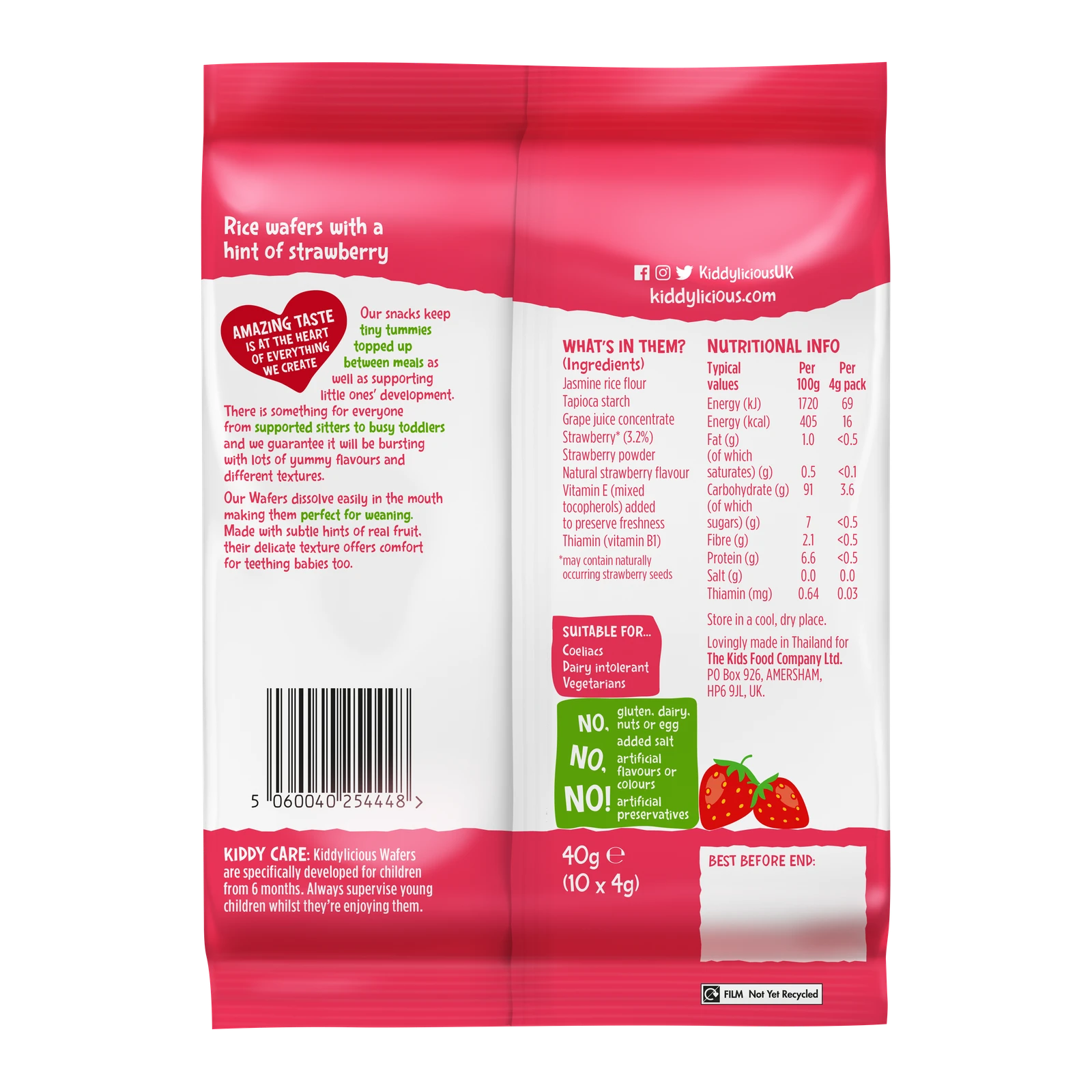 KIDDYLICIOUS BABY STRAWBERRY MAXI-PACK WAFER 40GM