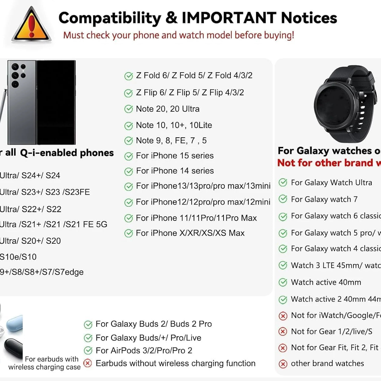 WIRELESS CLOCK CHARGER 3IN1 FOR SAMSUNG S24 S23 ULTRA Z FLIP 6 WATCH 7 6 BUDS 2 PRO
