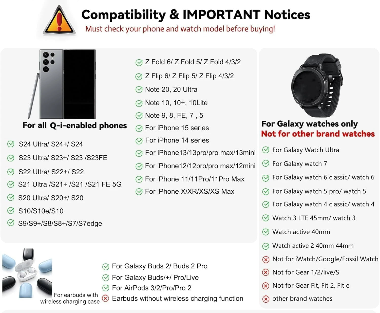 WIRELESS CLOCK CHARGER 3IN1 FOR SAMSUNG S24 S23 ULTRA Z FLIP 6 WATCH 7 6 BUDS 2 PRO
