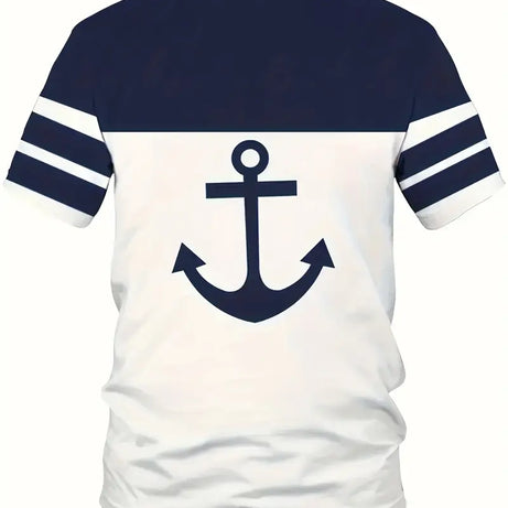 MEN'S BREATHABLE NAUTICAL ANCHOR DESIGN OUTDOOR CASUAL T-SHIRT