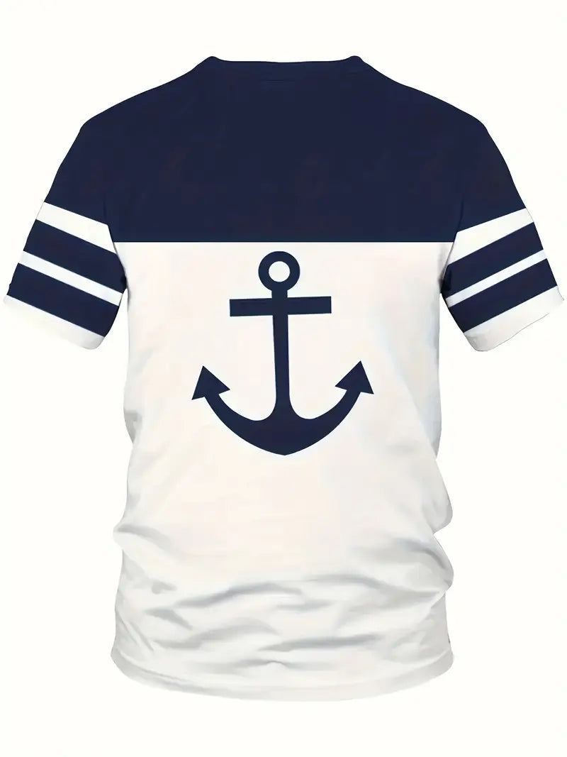 MEN'S BREATHABLE NAUTICAL ANCHOR DESIGN OUTDOOR CASUAL T-SHIRT