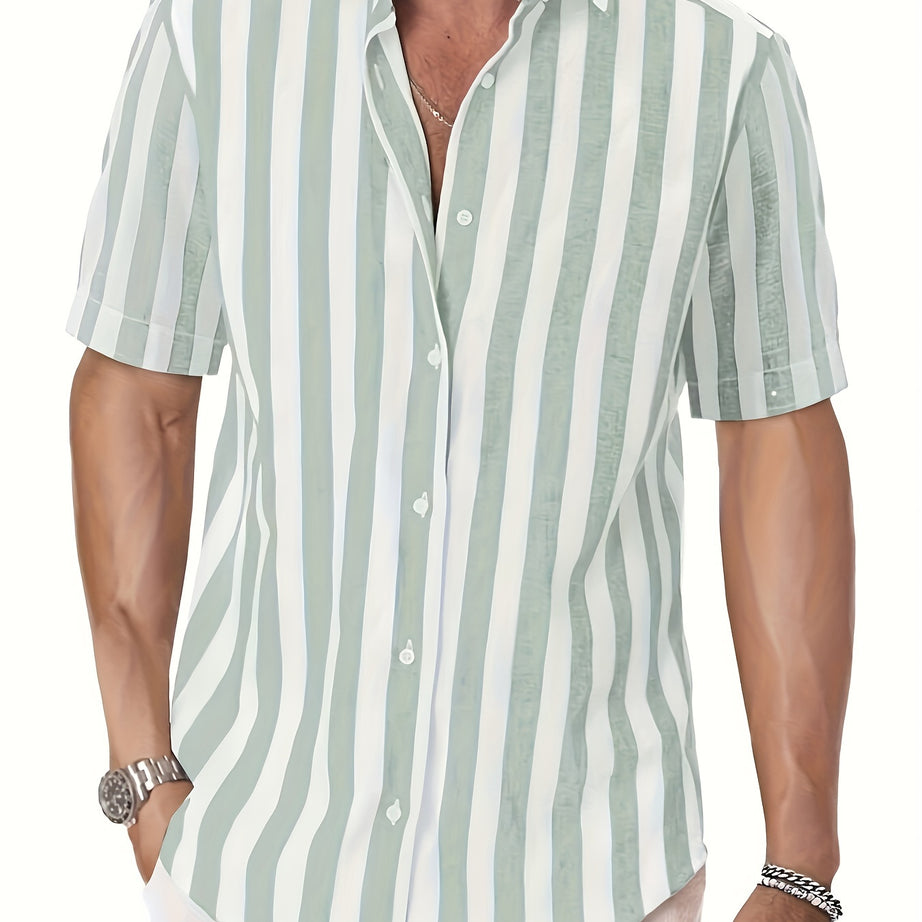 MEN'S SHORT SLEEVE VERTICAL STRIPES REGULAR FIT SHIRT