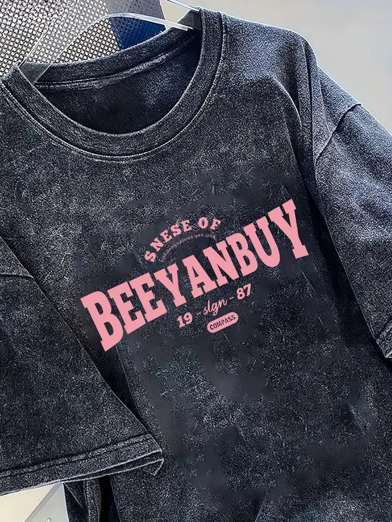 تي شيرت BEEYANBUY WASHED VINTAGE LOOK 