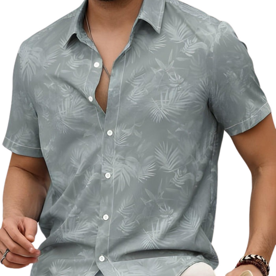 MEN'S CASUAL TROPICAL PALM TREE DECOR SHORT SLEEVES SHIRT