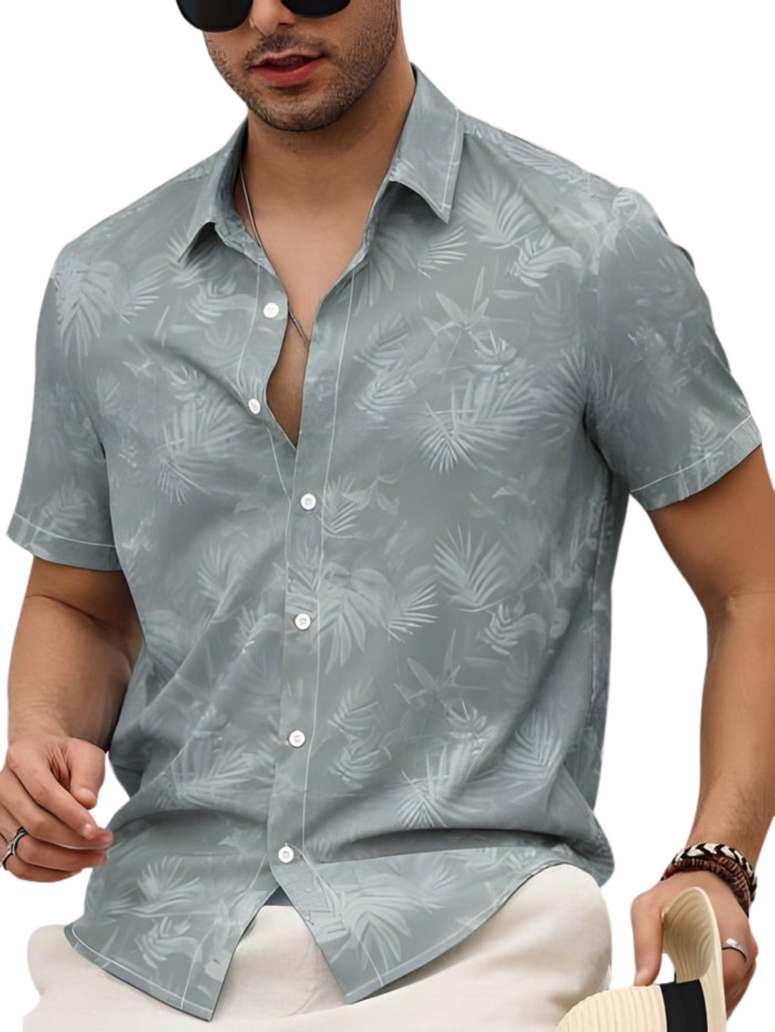 MEN'S CASUAL TROPICAL PALM TREE DECOR SHORT SLEEVES SHIRT