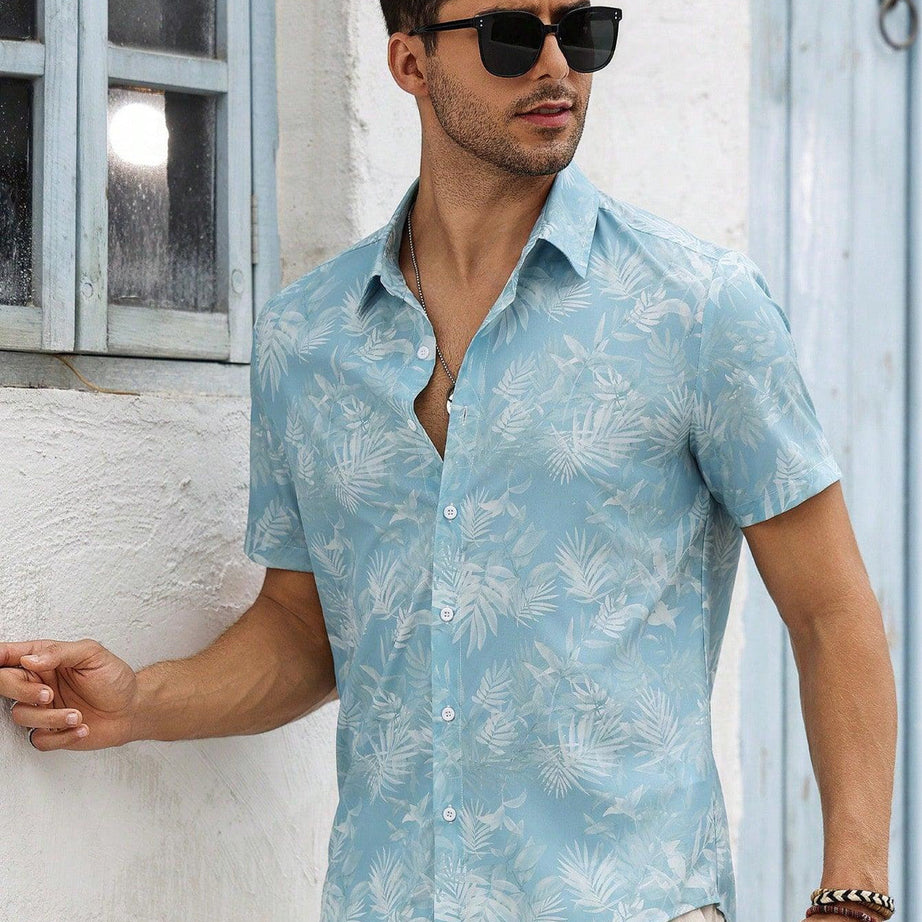 MEN'S CASUAL TROPICAL PALM TREE DECOR SHORT SLEEVES SHIRT