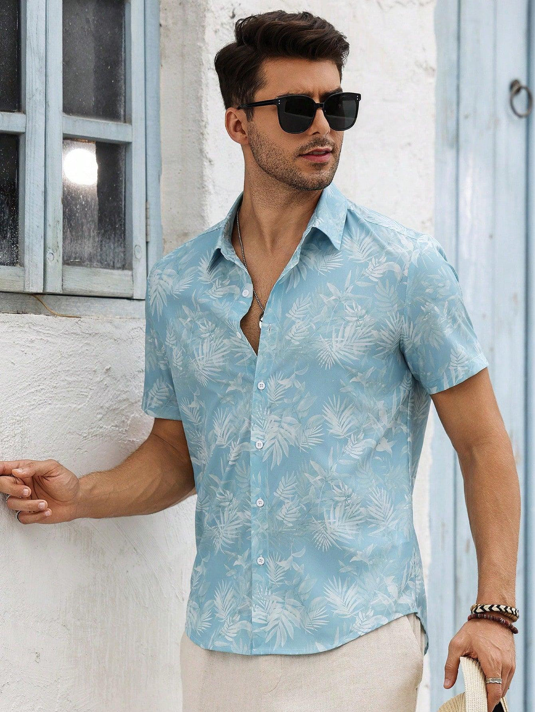 MEN'S CASUAL TROPICAL PALM TREE DECOR SHORT SLEEVES SHIRT