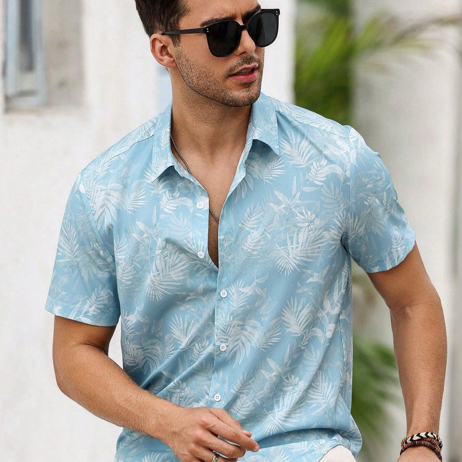 MEN'S CASUAL TROPICAL PALM TREE DECOR SHORT SLEEVES SHIRT