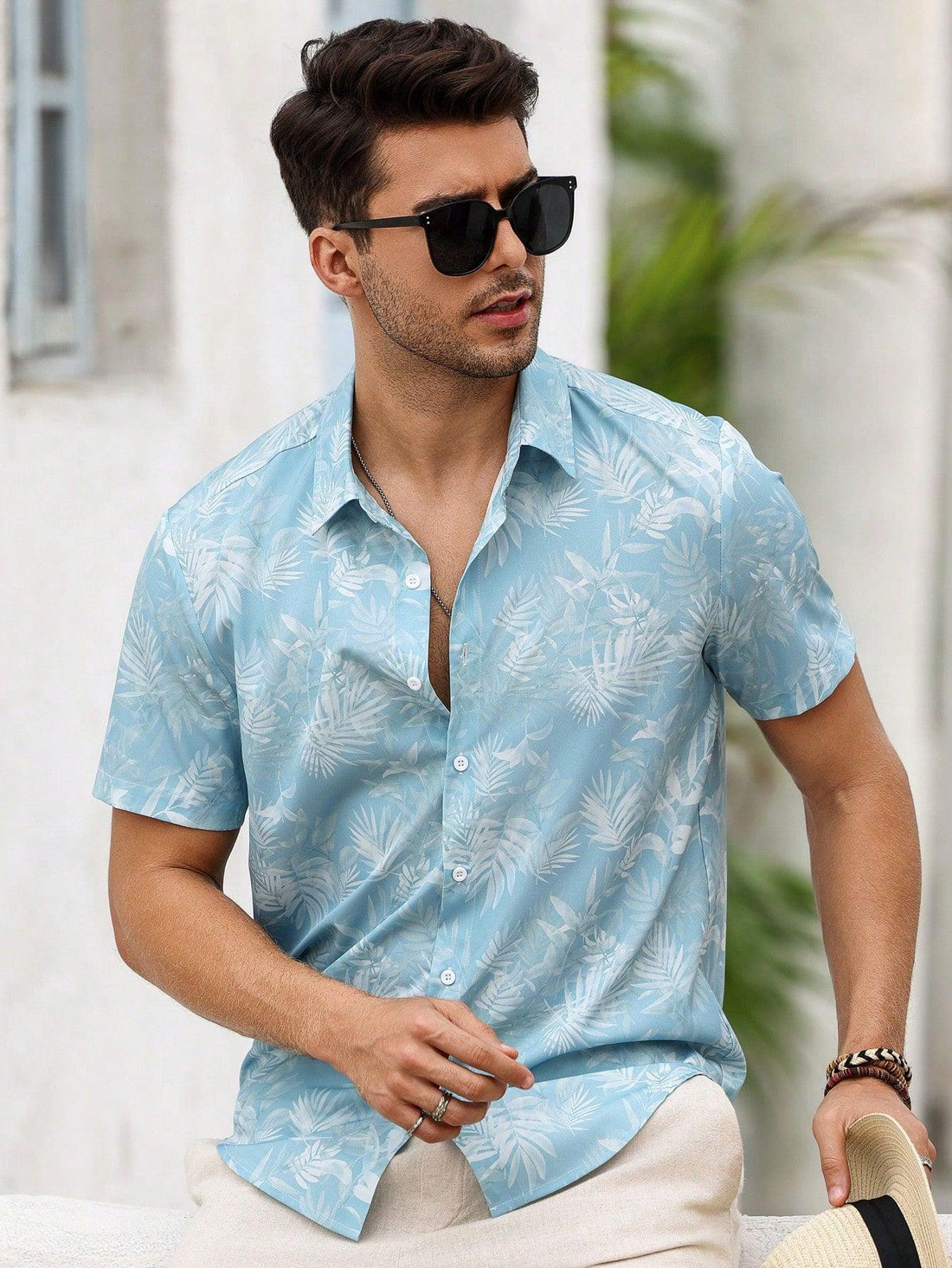 MEN'S CASUAL TROPICAL PALM TREE DECOR SHORT SLEEVES SHIRT