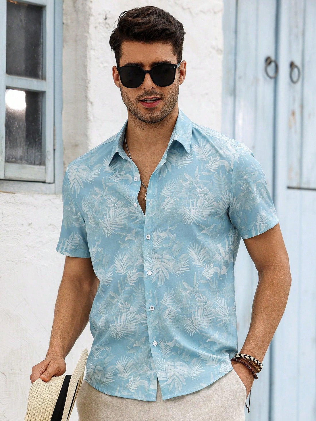 MEN'S CASUAL TROPICAL PALM TREE DECOR SHORT SLEEVES SHIRT