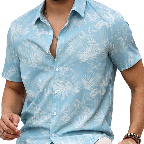 MEN'S CASUAL TROPICAL PALM TREE DECOR SHORT SLEEVES SHIRT