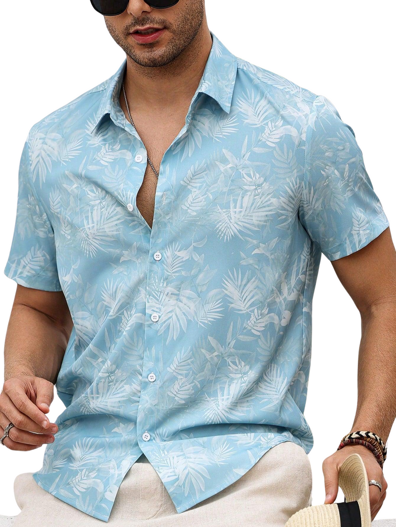 MEN'S CASUAL TROPICAL PALM TREE DECOR SHORT SLEEVES SHIRT