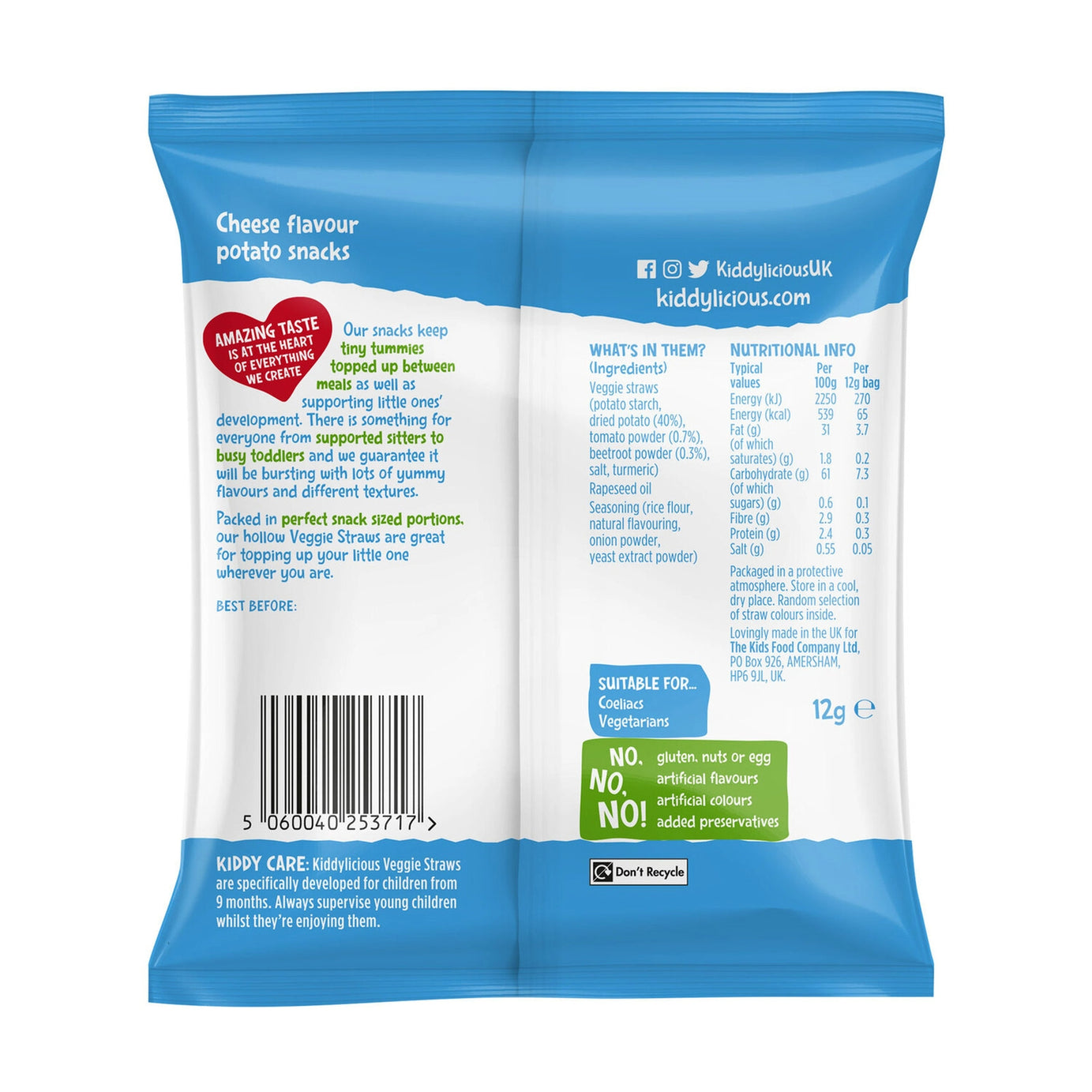 KIDDYLICIOUS BABY CHEESY VEGGIE STRAWS 12GM