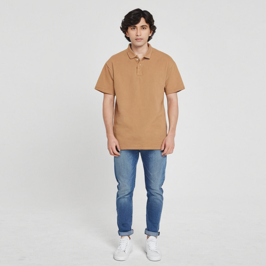 MENS SUMMER  CASUAL SHORT SLEEVE  SOLID BROWN POLO SHIRT