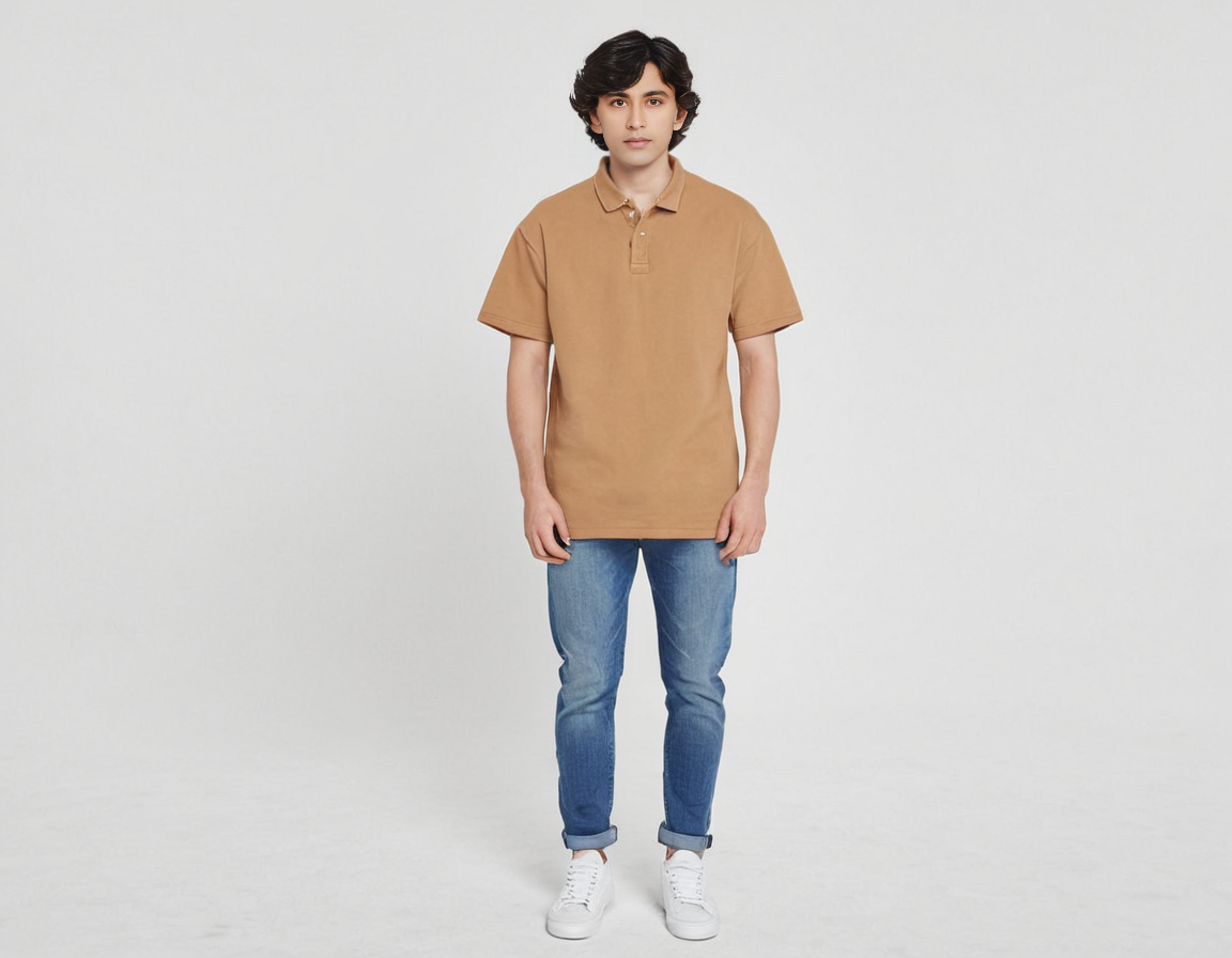 MENS SUMMER  CASUAL SHORT SLEEVE  SOLID BROWN POLO SHIRT