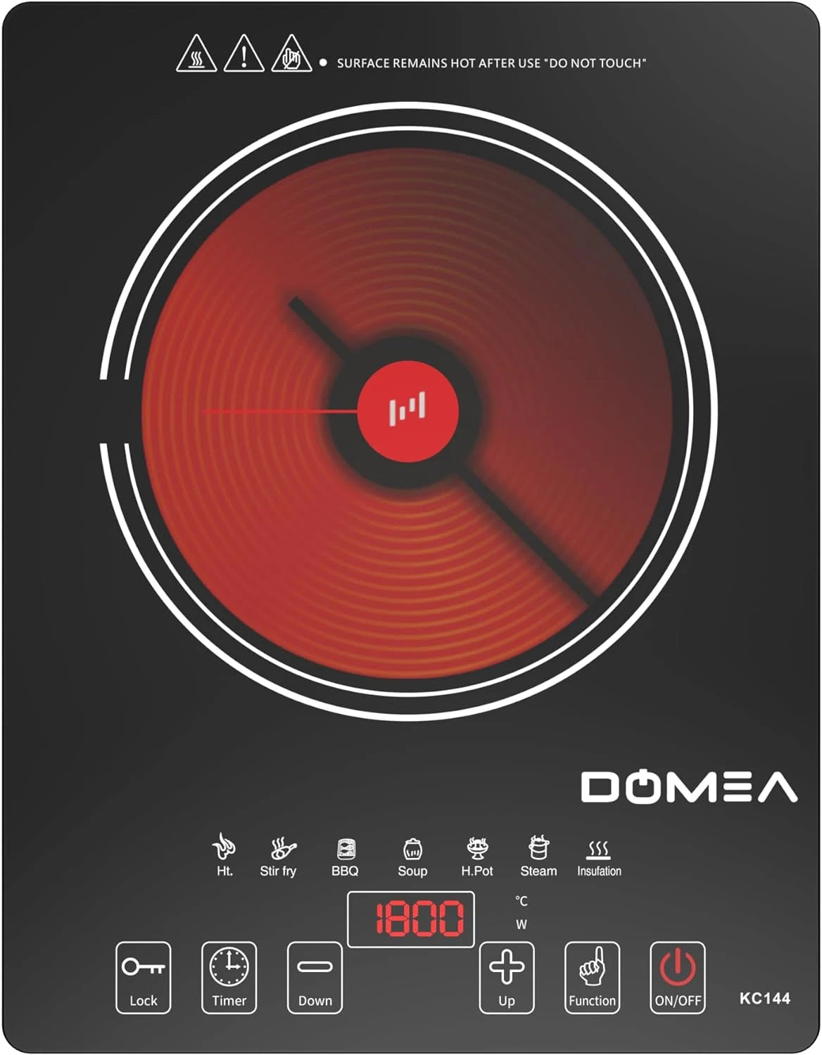 موقد DOMEA 7 وظائف مسبقة الضبط يعمل بالأشعة تحت الحمراء مع شعلة واحدة بقوة 2000 وات