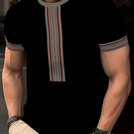 MEN'S STYLISH GEOMETRIC DESIGN POLYESER BLEND HALF SLEEVE T-SHIRT